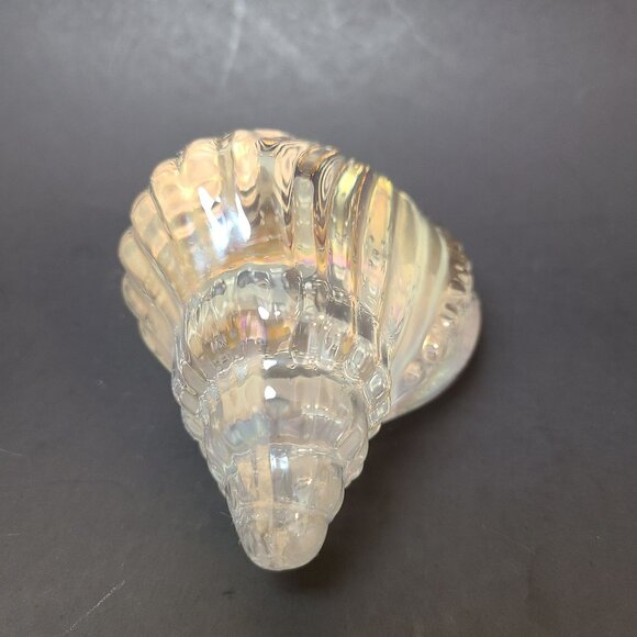 Vintage Clear Iridescent Glass Tulip Seashell Paperweight Bubbles - Picture 4 of 8